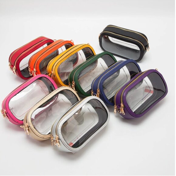 NWT Pink Trim Double Zipper Oval Clear Stadium-Approved Game Day Crossbody Bag - Picture 2 of 2